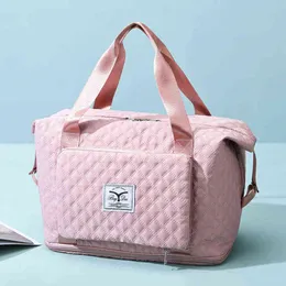 Borsa da viaggio pieghevole trapuntato in palestra di cotone da yoga sacchetto di borsone rosa per donne separazione asciutta borse borse borse 220630