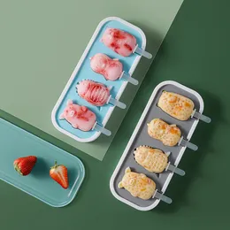 캐비티 동물 실리콘 pp 곰팡이 상자 아이스크림 재사용 가능한 팝 메이커 곰팡이 아이스 아이스 뚜껑과 스틱 DIY 주방 도구 MJ0592