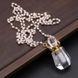 Pendant Necklaces Natural Semi-precious Stone Crystal Perfume Bottle Charm Free Freshwater Pearl Chain 80CM For DIY Jewelry Making 1PCPendan