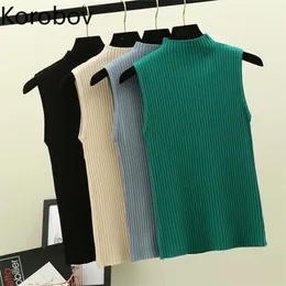Korobov Sexy Sleeveless Knit Vest Mutlicolor Half High Neck Slim Fit Bottom Tank Top Summer Casual 2a592 220318