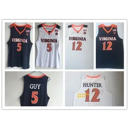 NC01 Yeni Şampiyonlar Virginia 12 De'Andre H Kyle Guy White Jersey #5 UVA ACC Erkekler Koleji Basketbol Forması Dikişli İşlemeli S-5XL