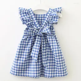 Abiti da ragazza Summer Flying Sleeve Plaid Baby Girl Clothes Ruffles Backless Children Dress Leisure Lovely Kids ClothingGirl's