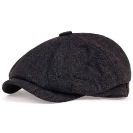 الرجال القبعات الصحيفة بائع الذروة الخريف خمر Fishbone Octagon Cap Women Stripe Berets Gatsby Flat Hat J220722