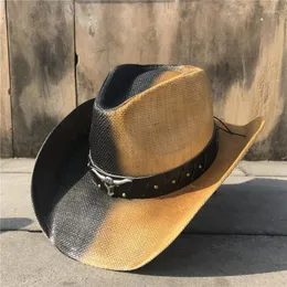 Boinas de moda de verão homem homem ocidental hapão de cowboy ocidental pai boater sombrero hombre dupla cor sunbonnet sun hatberets oliv22