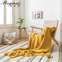 REGINA Modern Brignt y Knit Blanket Warm Cozy Yellow Blue Green Pink Tassel Home Decor Beauty Office Wearable Throw Blanket 220527