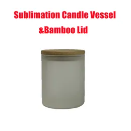 6 unz sublimation Glass Candle Holder Thermal Trasnfer Candles Cup z bambusową pokrywką cieplną uchwyty na drukowanie A02