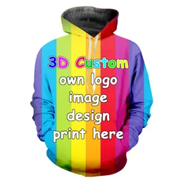Anpassad eu us size Men s hoodie diy din egen design 3d tryck personlig huva tröja hip hop unisex överdimensionerade kläder 220704
