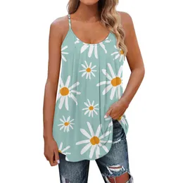 Sumwomens Floral Print Sexy Camis Ladies Camisole Strappy Swing Vest Top Flared Neeless Ladies Summer Boho Shirt Beach Fashio L220706