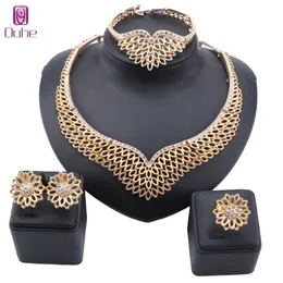 Frauen Afrikanische Perlen Schmuck Set Hochzeit Halsband Halskette Ohrring Braut Dubai Gold Farbe Kristall Schmuck Sets