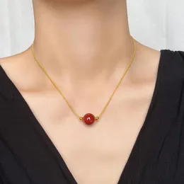 Pendant Necklaces Red Agate Transfer Bead Necklace Female Titanium Steel Plated 18k Gold Bean Acacia Clavicle ChainPendant