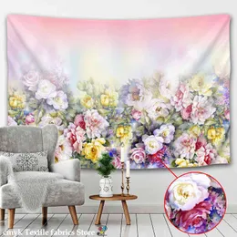 Malarstwo kwiatowe botaniczne dywan wiszący graficzny hipis bohemian dywaniki wystrój domu kolorowy psychodeliczny boho tkany J220804