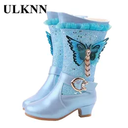 Ulknn 어린이 패션 하이힐 부츠 가죽 가을 겨울 여자 공주 부츠 플러스 파란 방수 학생 캐주얼 신발 LJ201201
