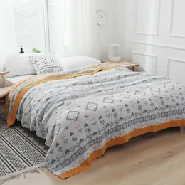 Decken 100 % Baumwolle Bohemia Erwachsene Bedruckte Sommerdecke Gaze Bett Sofabezug Schicke Quaste Multifunktionsreise Atmungsaktive ÜberwurfdeckeBla