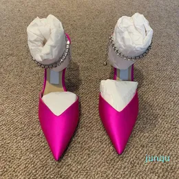 Kvinnor Wedding Sandal High Heels Sexig Lady Pointed Pump Crystal-embellished Satin Pumps Heeled Name Brand Designer Sandal 35-42