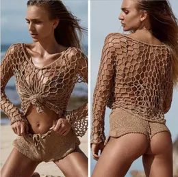 Costumi da bagno da donna Copricostume da spiaggia sexy all'uncinetto a rete Sarong avvolgente bikini grembiule fatto a mano Abito estivo in un pezzoDonna