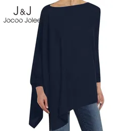 Jocoo Jolee kobiety przyczynowe bawełniane bluzka z długim rękawem sprężyna luźna nieregularna koszula kobieta solidna bluza żeńska topy pullover 210308