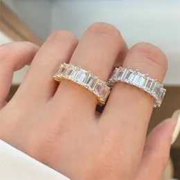 luxurious gold diamond ring for woman wed 925 sterling silver square white 5A ice zirconia love wedding engagement rings designer womens jewelry gift box size 5-9