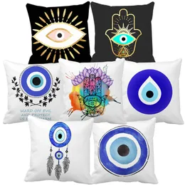 Travesseiro de travesseiro Arte turca Hamsa Hand Cushion Cover Sofá Sofá Sofá Decorativo Caso de Poliéster 220714