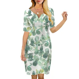 여자 드레스 그린 잔디 3D 프린트 vneck 느슨한 캐주얼 짧은 슬리브 시프트 드레스 여성 드레스 자연 요인 220616