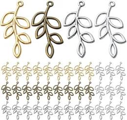 Anhänger Halsketten 40 Stück Blatt Charms Tibetische Legierung Baum Blätter Zweig Perlen Zubehör für Ohrringe Armband Schmuckherstellung 4 FarbenAnhänger