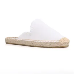 Tienda Soludos Espadrilles tofflor för för platt begränsad ny denim sommargummi bomullstyg Pantufas Slides Woman Shoes 201026