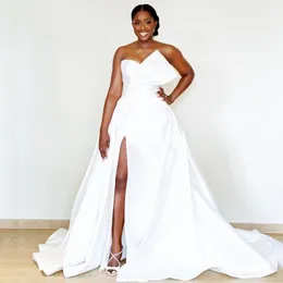 Abiti da sposa senza spalline africani per la sposa Abiti da secondo ricevimento Spacco laterale Raso su misura vestido de novia