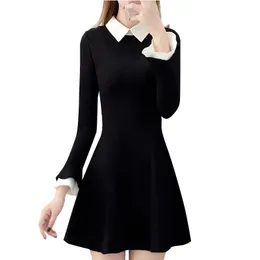 Casual Dresses Black Dress With White Collar Business Office Female Ladise Shool Social V2471