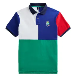 2022 새로운 느슨한 면화 유럽 코드 자수 스티칭 대비 대비 컬러 셔츠 남성 단점 티셔츠 성격 패션 M-5XL