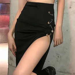 Goth escuro shopping gótico grunge punk preto midi saias femininas estética emo roupas alternativas de cintura alta a linha festa saia longa w220426