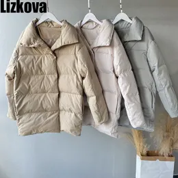Lizkova Winter White Parkas Women Casual Lapel Single Breasted Quilted Coats TP120 201027
