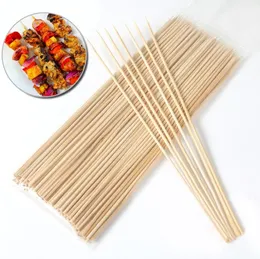 Engångs naturliga bambu spettpinnar bbq verktyg grill frukt kabob fondue rostning gaffla 40 cm x 4mm twister bomullsblomstickor SN4304