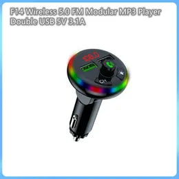 F14 FM Sändare Audio Receiver MP3 Player 3.1A 2 USB Fast Charging Handsfree Bluetooth-kompatibel 5.0 Car Kit