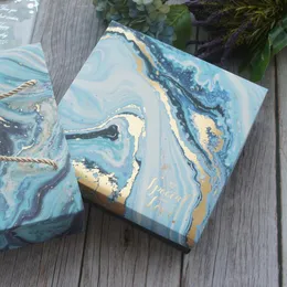 Opakowanie prezentów 18.5 6 cm 3set złoto głęboko niebieskie marmurowe design papierowe boks