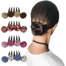 Elegant Color Rhinestone 4 Row Hairpin Ladies Hair Styling Clip Fluffy Stick Bun Ponytail Fixed Hair Comb Hair Accessories