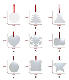 Sublimation leere Weihnachtsschmuck doppelseitige Weihnachtsbaum-Anhänger Multi-Form-Aluminiumplatte Metall Hanging Tags Dekoration Craft 0618