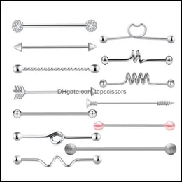 ボディアーツ14G外科用鋼工業バーベルイヤリング軟骨ピアスジュエリーバーセットM TopScissors DHBAG