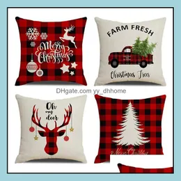 Pillow Case Bedding Supplies Home Textiles Garden Marry Christmas Canvas 45X45Cm Elk Printed Individual Package Chr Dh1Tr
