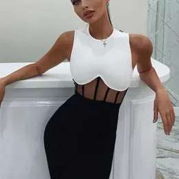 Adyce Sommer Tank Bodycon Club Verband Kleid Sexy Ärmellose Schwarze Spitze Midi Promi Abend Landebahn Party Kleid 220509