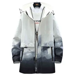 Frühling und Herbst Jacke Männer Casual Hip-Hop Jacke Mid-Länge Männer Jacke Harajuku Patchwork Gradienten Druck Windjacke Männer G220621