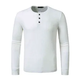 Vit våffla bomullst skjorta män 2022 Autumn New Henley T-shirt män smal passande långärmad tee shirt homme streetwear tshirt man l220704