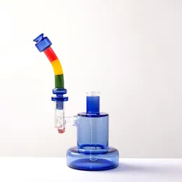 Hookahs Smoking Accessories Unique glass bong three-piece set oil drilling rig bubbler blue bong full height 9.5 inches