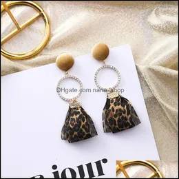Dingle ljuskronorörhängen smycken 2021 Korea vintage strass spets leopard rund formad lång droppe för kvinnor mode uttalande leverans