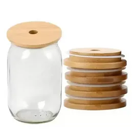 Bamboo Cap Lids 70mm 88mm Reusable Bamboo Mason Jar Lids with Straw Hole and Silicone Seal FY5015 sxa19