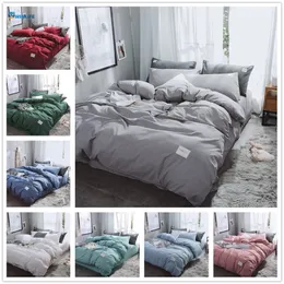 New Luxury Pure Color Bedding Set Modern Duvet Cover Set King Queen Full Twin Bed Hybrid Cotton Brief Bed Flat Sheet Set T200108