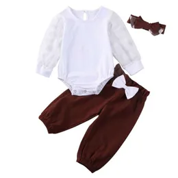 Clothing Sets CitgeeSpring Lovely Born Baby Girl 3PCS Tulle Sleeve Lace Romper Long Brown Pants Outfit Autumn Clothes SetClothing