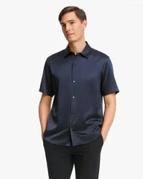 Camisas de vestido masculinas de luxo de mangas curtas de 19mm camada de seda pura para homens e camiseta vere22