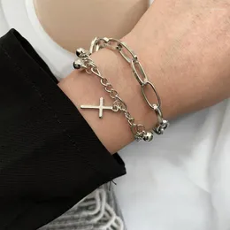 Cadeia de link Punk Cross Heart Charm Bracelet Bracelets Bracelets de camada de mulit para mulheres Party Silver Color Jewelry GiftSlink Lars22