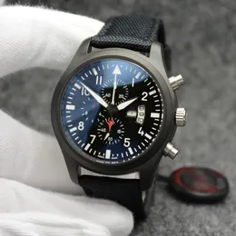 Top Fashion Quartz Chronograph Watch Men Gold Black Dial Classic Stopwatch Pilot Design Arvwatch Gentlemen Casual Leather Strap Clock 76L1