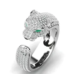 Fashion Full Crystal Inlagda Leopard Huvudring Öppnande Justerbar Personlighet Unisex Ring Party Smycken Gift