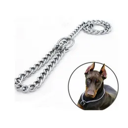 Colarinho de cachorro colares de metal ajustável aço inoxidável colarinho dupla fila de linha cromada de estrangulamento de estrangulamento mostra segurança contloldog